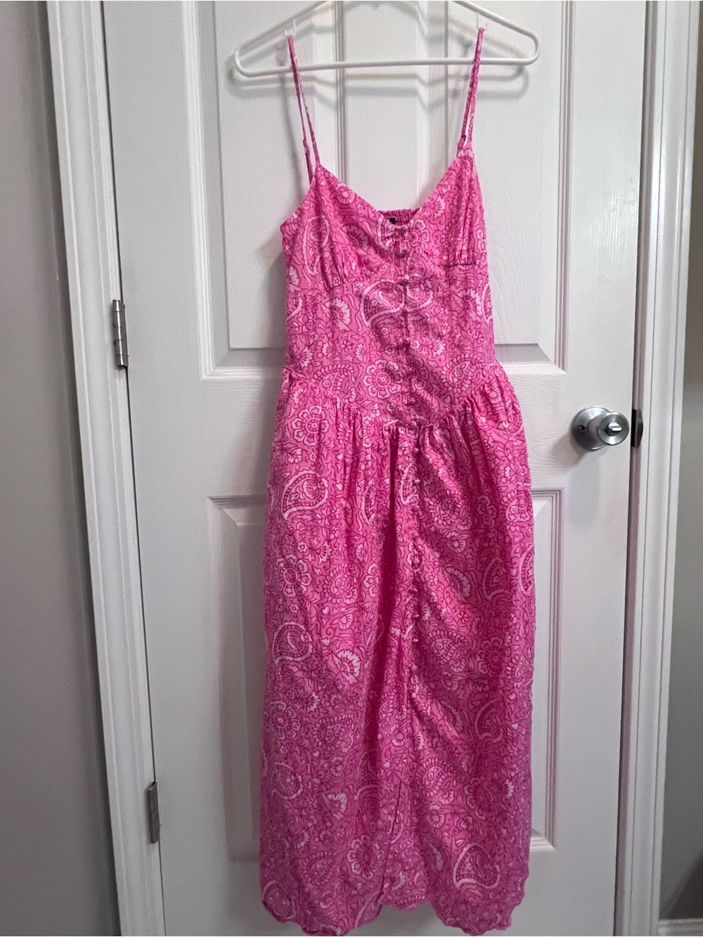 Roller Rabbit Barbie Pink Coquette Milkmaid Block Print Drop Waist Midi Dress XS